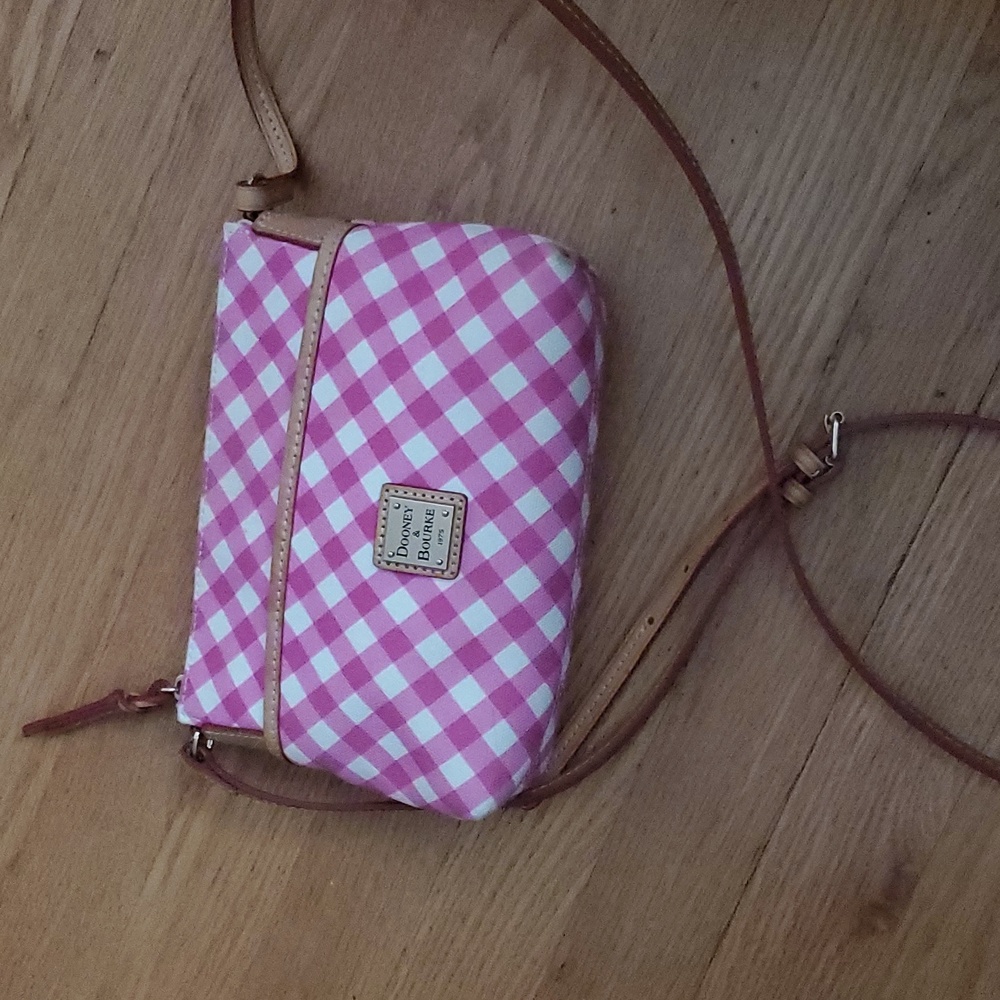 Dooney & Bourke Pink and White Checkered Crossbody Bag